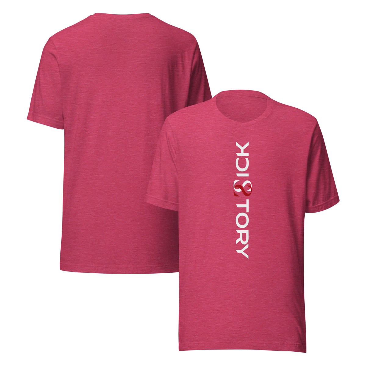 Camiseta unisex Sick Story frambuesa jaspeada con letras del logotipo delante y espalda sin estampado