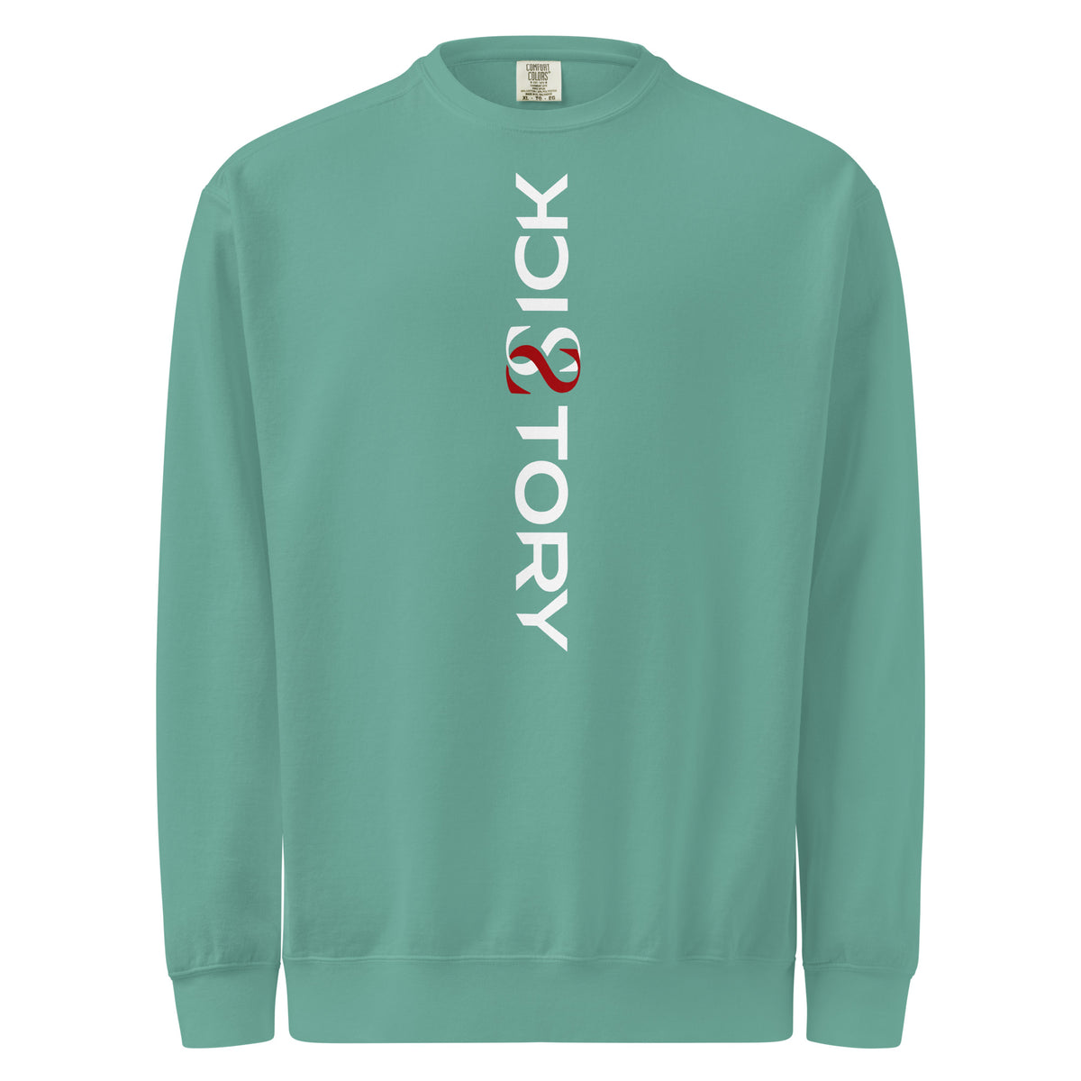 Textilgefärbter Unisex-Pullover von Sick Story in Seafoam – Vorderansicht