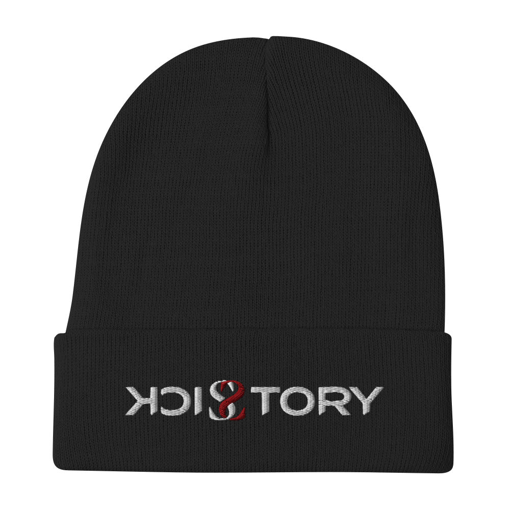 Gorro de algodón Sick Story negro con vuelta y logotipo bordado en la parte delantera.
