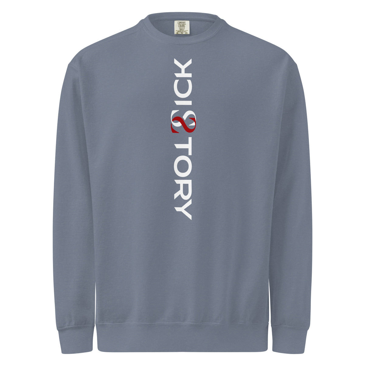 Textilgefärbter Unisex-Pullover von Sick Story in Blue Jeans – Vorderansicht