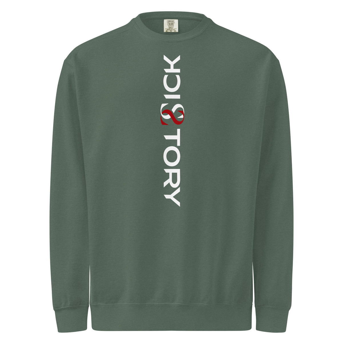 Textilgefärbter Unisex-Pullover von Sick Story in Blue Spruce – Vorderansicht